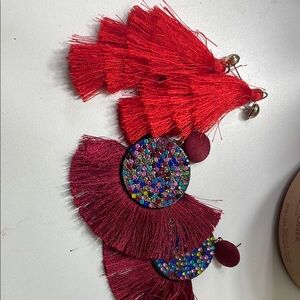 Red and Burgundy Tassel Earrings